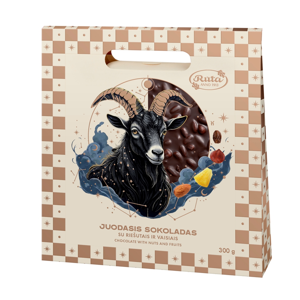Juodasis šokoladas (55 %) su riešutais ir vaisiais, 300 g